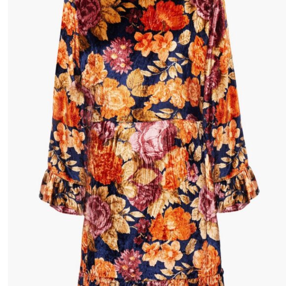 Antik Batik Camino velvet floral dress bell sleeves French designer - Picture 2 of 6